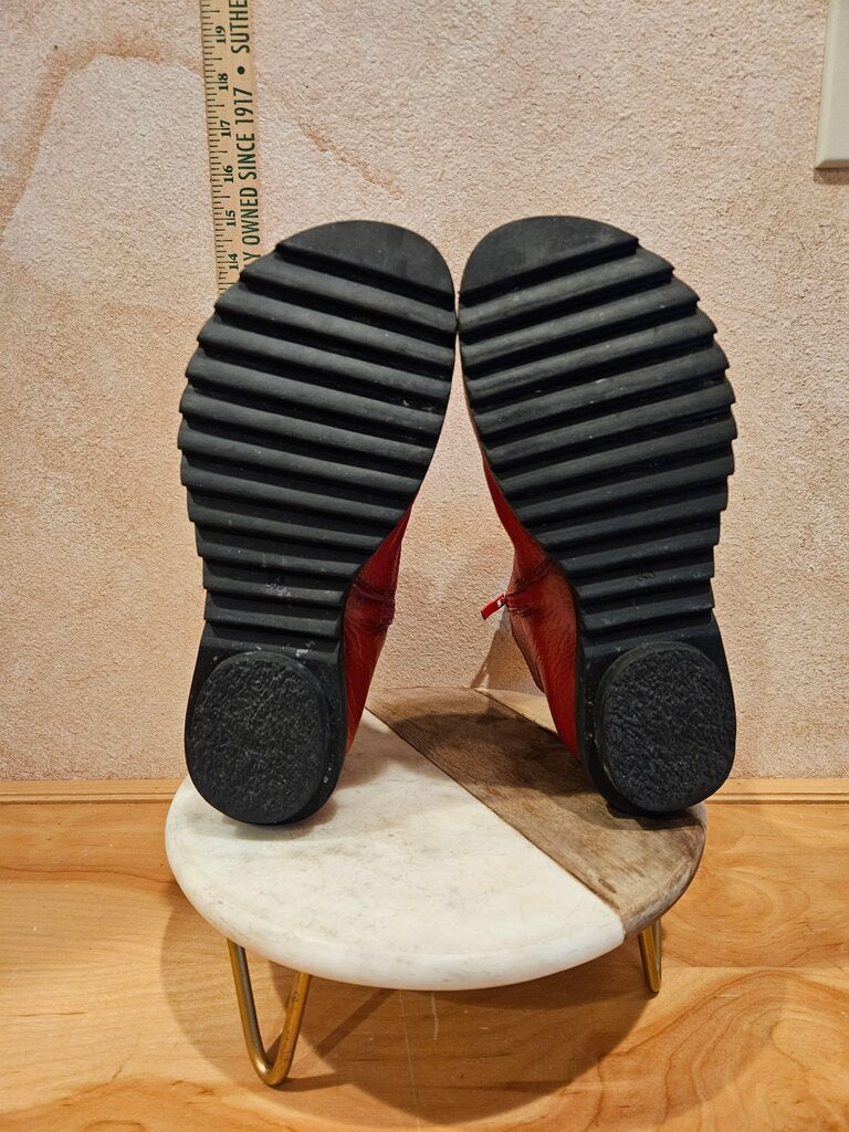 Red Leather Ankle Boots