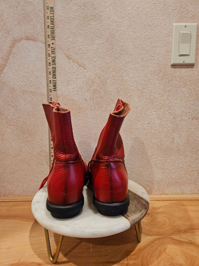 Red Leather Ankle Boots