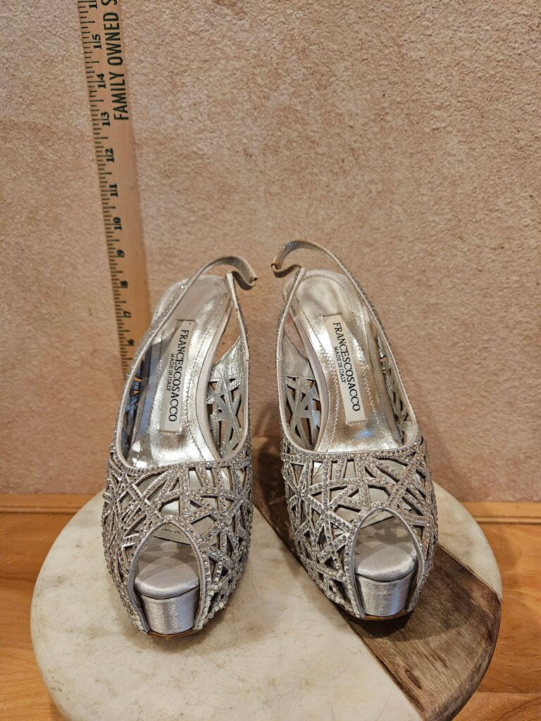 Franco Sarto Silver Heels with Rhinestones