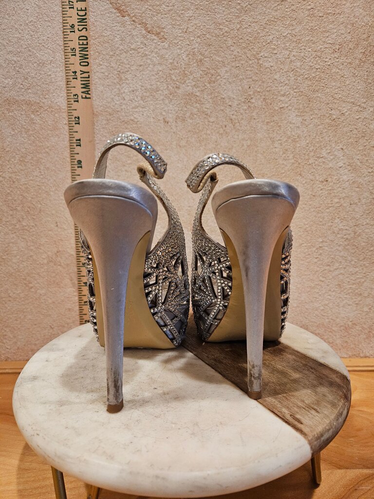 Franco Sarto Silver Heels with Rhinestones