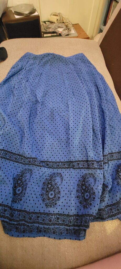 Elegant Blue Silk Skirt with Polka Dots