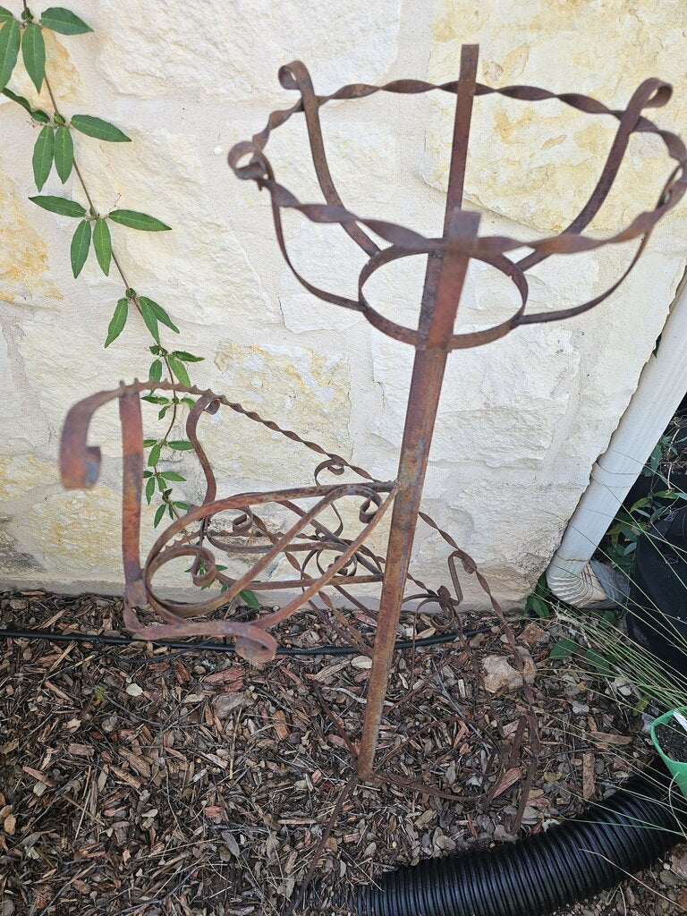 Vintage Rustic Wrought Iron Metal Spiral Staircase Tiered Plant Stand Shelf Victorian