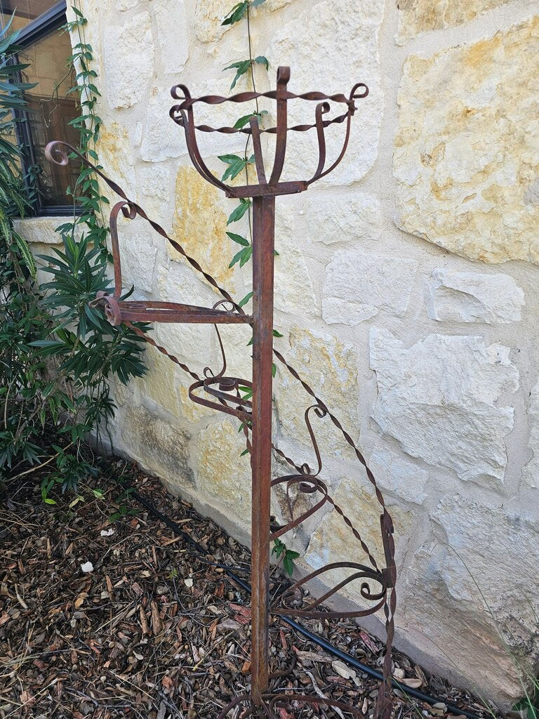 Vintage Rustic Wrought Iron Metal Spiral Staircase Tiered Plant Stand Shelf Victorian