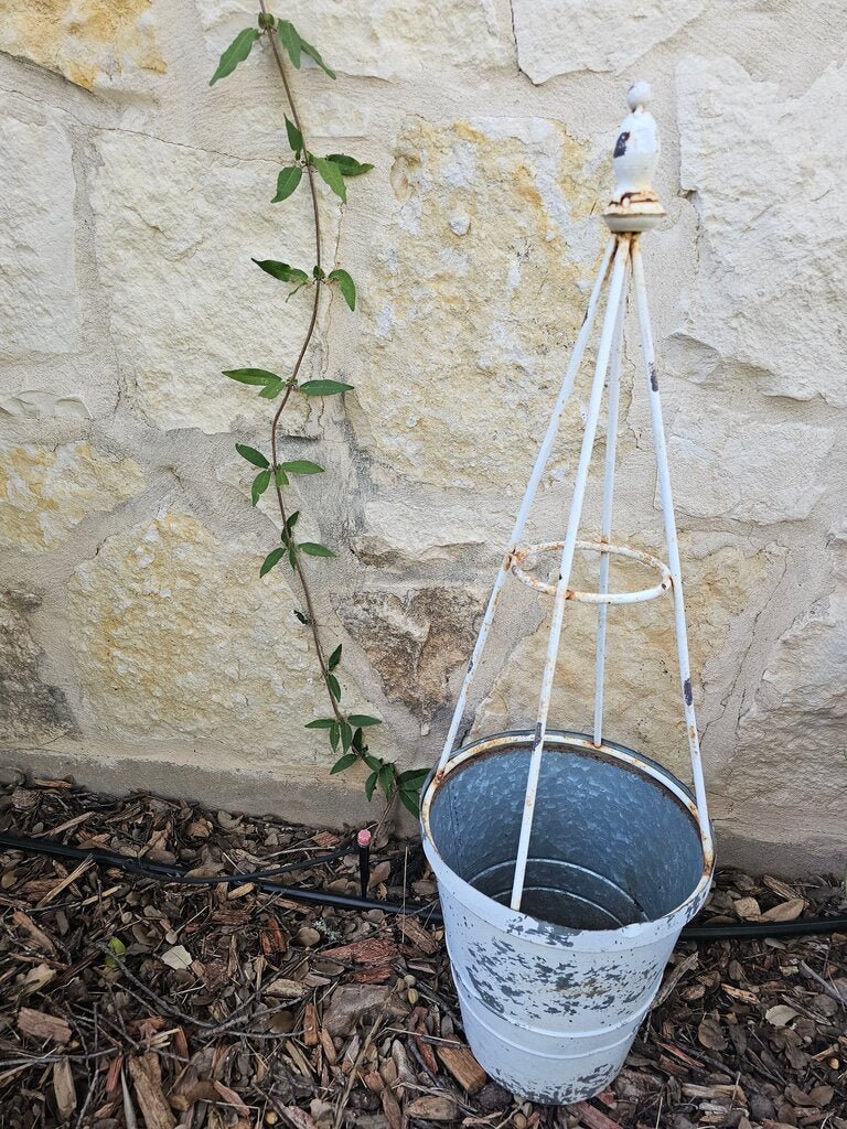 White Chippy Paint Metal Trellis Planter pot holder French inspired garden porch decor