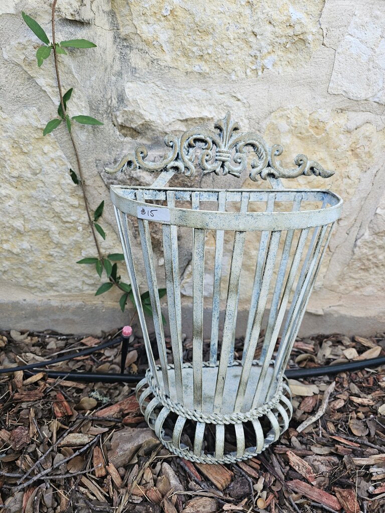 White Wrought Iron style Wall Pocket Flower Planter French Inspired garden decor