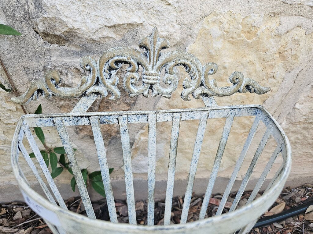 White Wrought Iron style Wall Pocket Flower Planter French Inspired garden decor