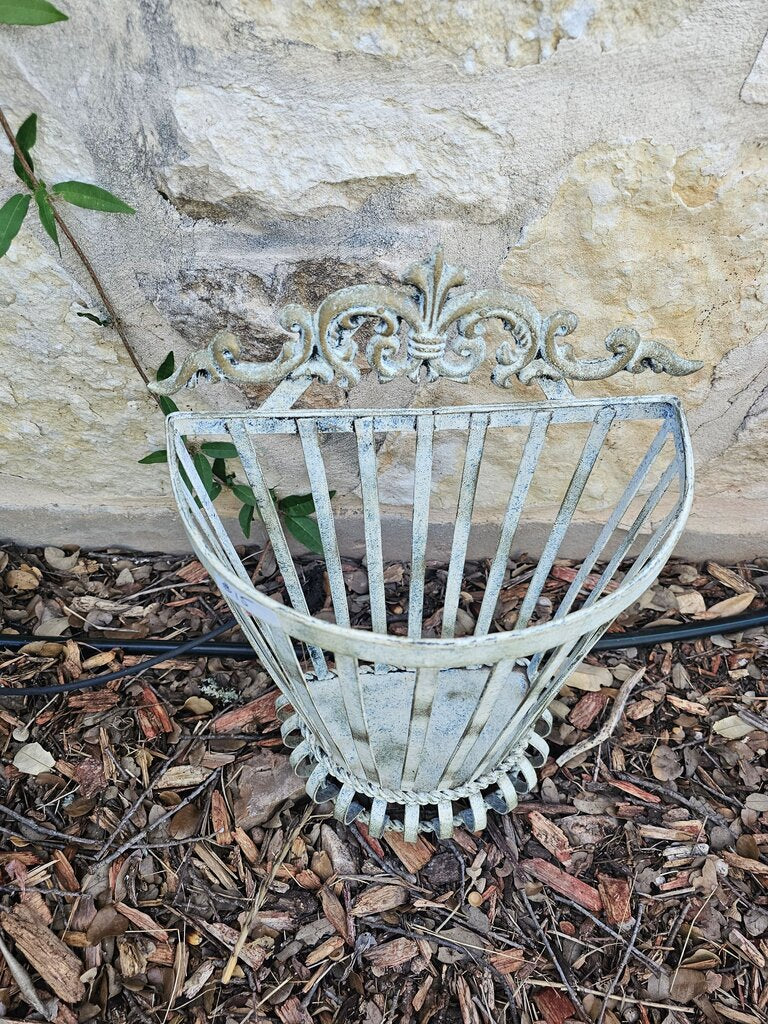 White Wrought Iron style Wall Pocket Flower Planter French Inspired garden decor