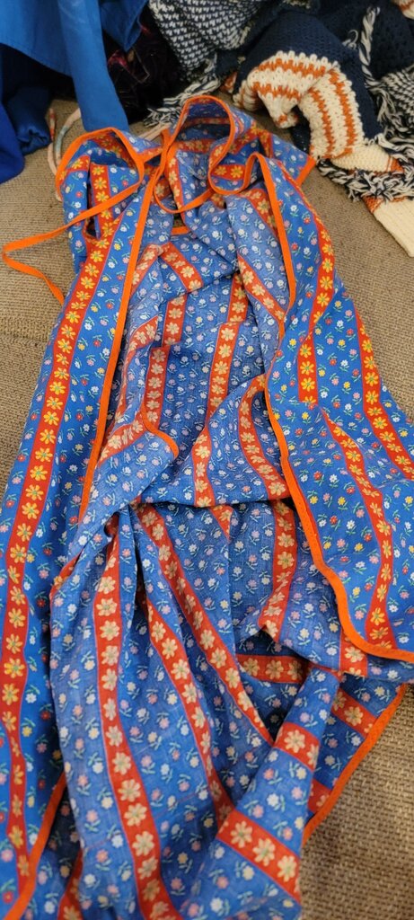 Floral Print Blue Dress with Orange Trim