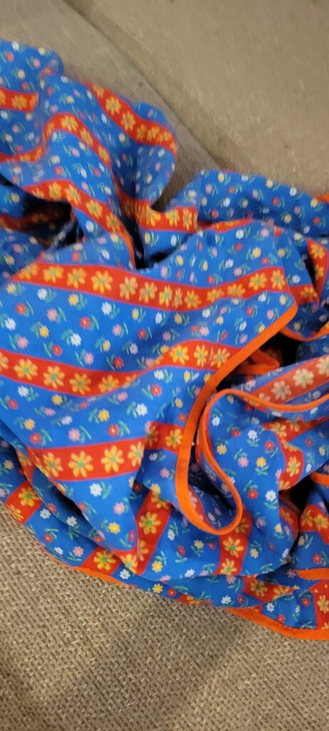 Floral Print Blue Dress with Orange Trim