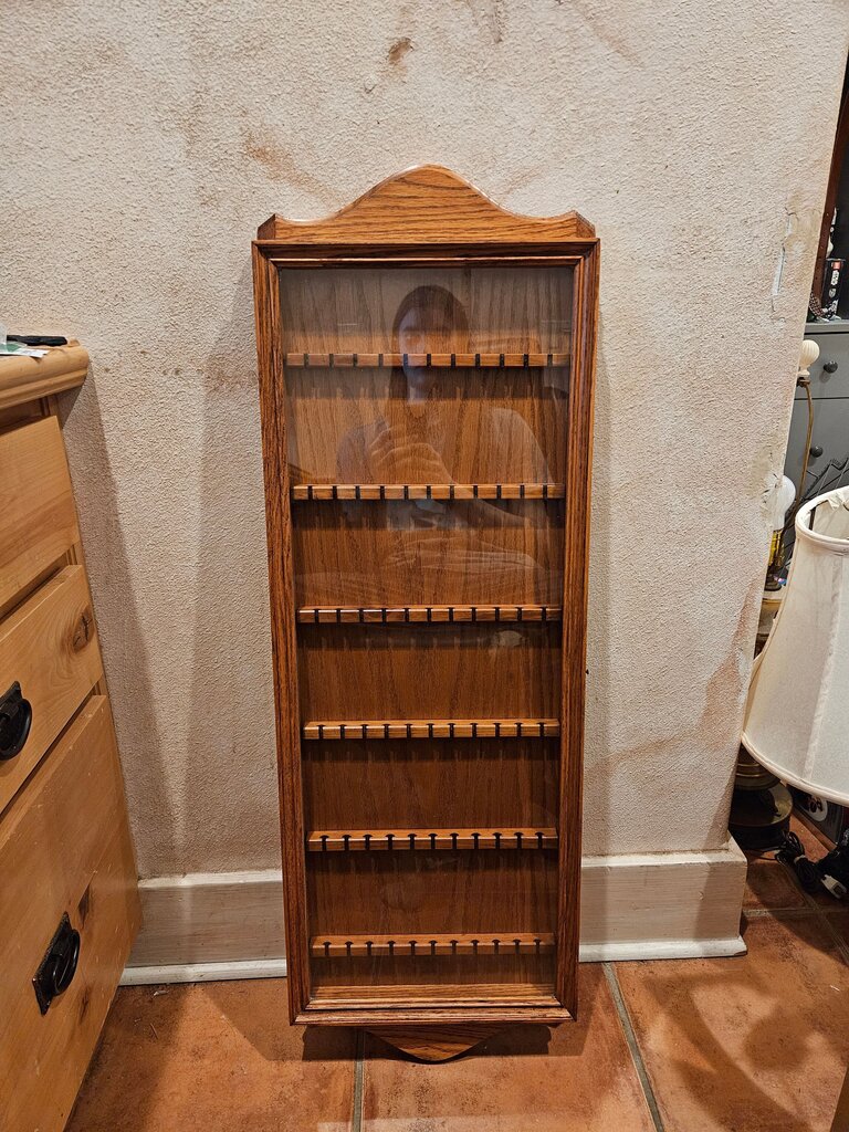 Vintage Wood Souvenir Spoon Glass Case 6 Tier Wall Rack hankerchief display
