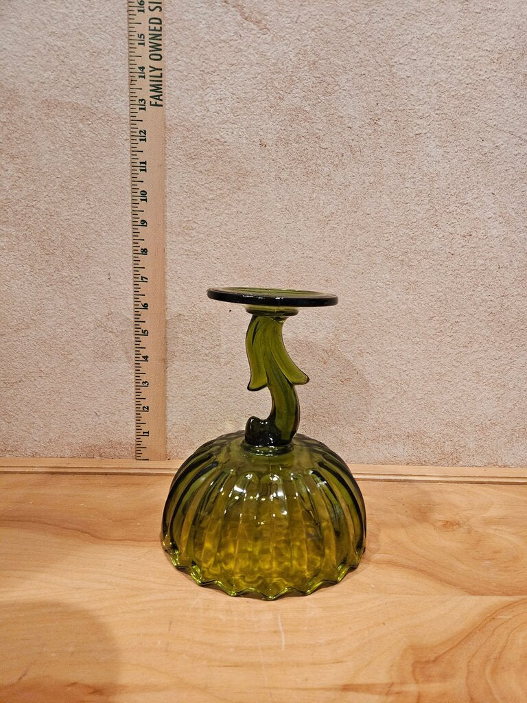 Vintage Indiana Glass Lotus Blossom Pedestal Open Compote Olive Green Candy Dish Pedestal Bowl