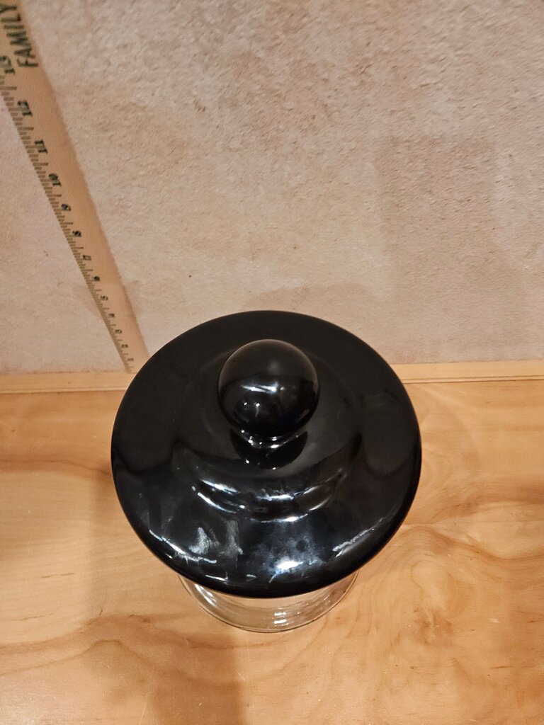 Glass Jar with Black Lid perfect for halloween fall cloche design vanity decor bathroom organizer kitchen pantry jar
