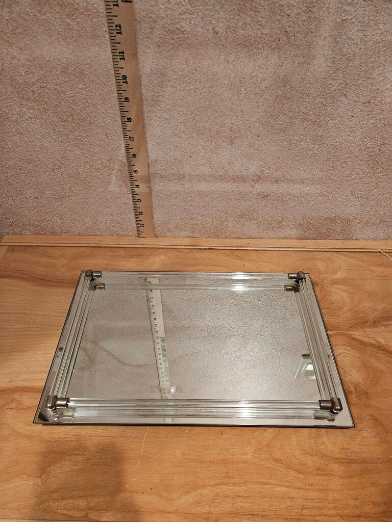 Vintage Gift Vanity Mirror Dresser Tray Metal & glass Rod Hollywood Regency Mid-Century Modern Gift bathroom organizer jewelry Barware display