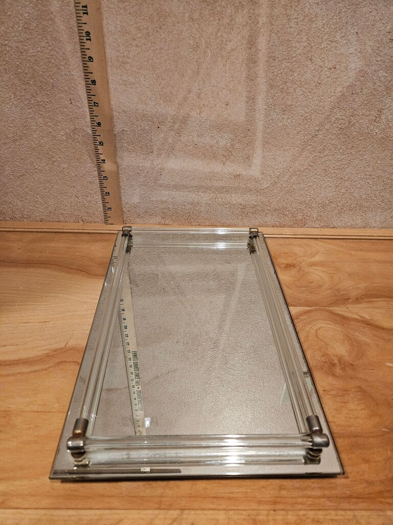 Vintage Gift Vanity Mirror Dresser Tray Metal & glass Rod Hollywood Regency Mid-Century Modern Gift bathroom organizer jewelry Barware display