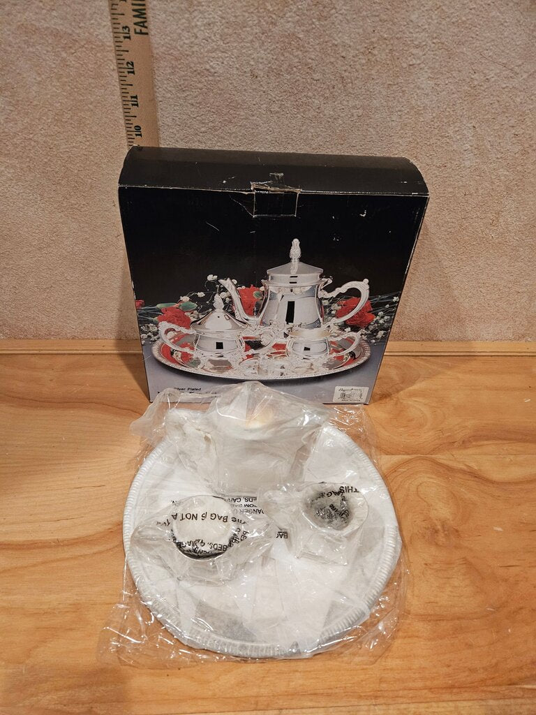 Vintage Silver Plated Mini 3 pc Coffee or tea Set By Paul Revere Silversmiths unopened in original packaging