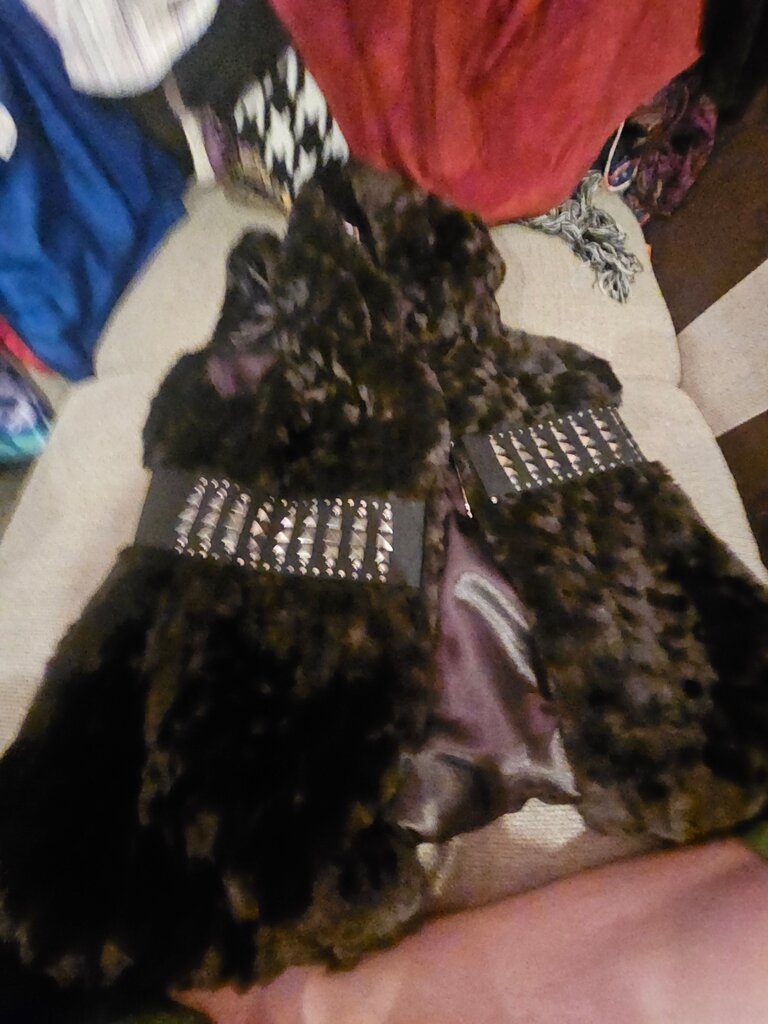 Black Faux Fur Vest with Studded Accents
