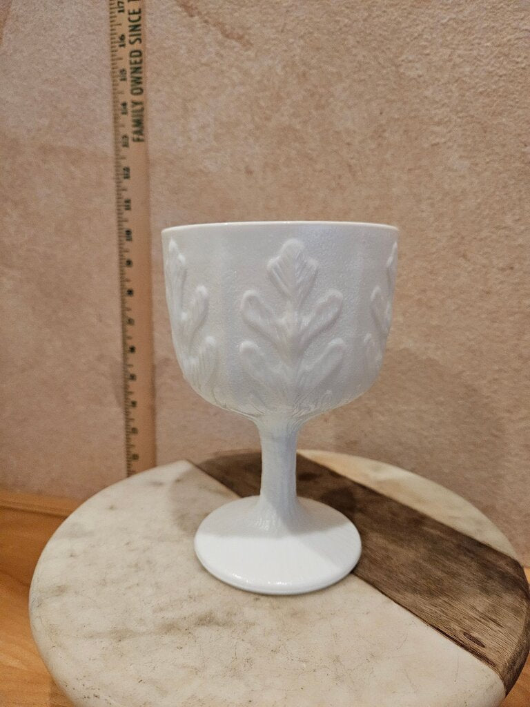 Vintage 1975 F.T.D. Oak Leaf White Milk Glass Pedistal Candy Dish Bowl , trinket container, fall display