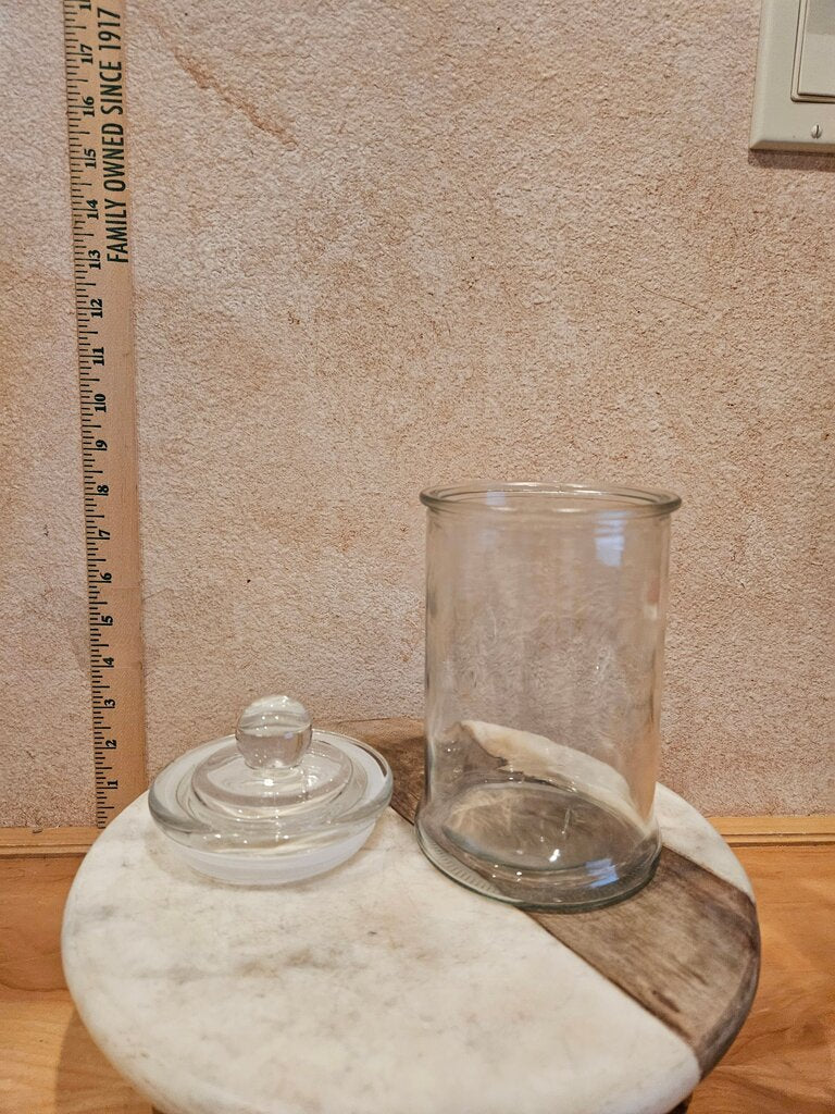 Clear Glass Storage Jar w Lid terrarium, Small Apothecary Display, Vanity Organizer
