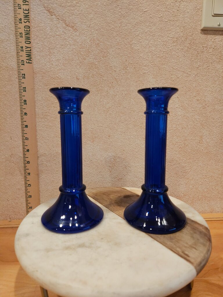 Cobalt Blue Recycled Glass Candle Holders - Pillar Taper Candlesticks