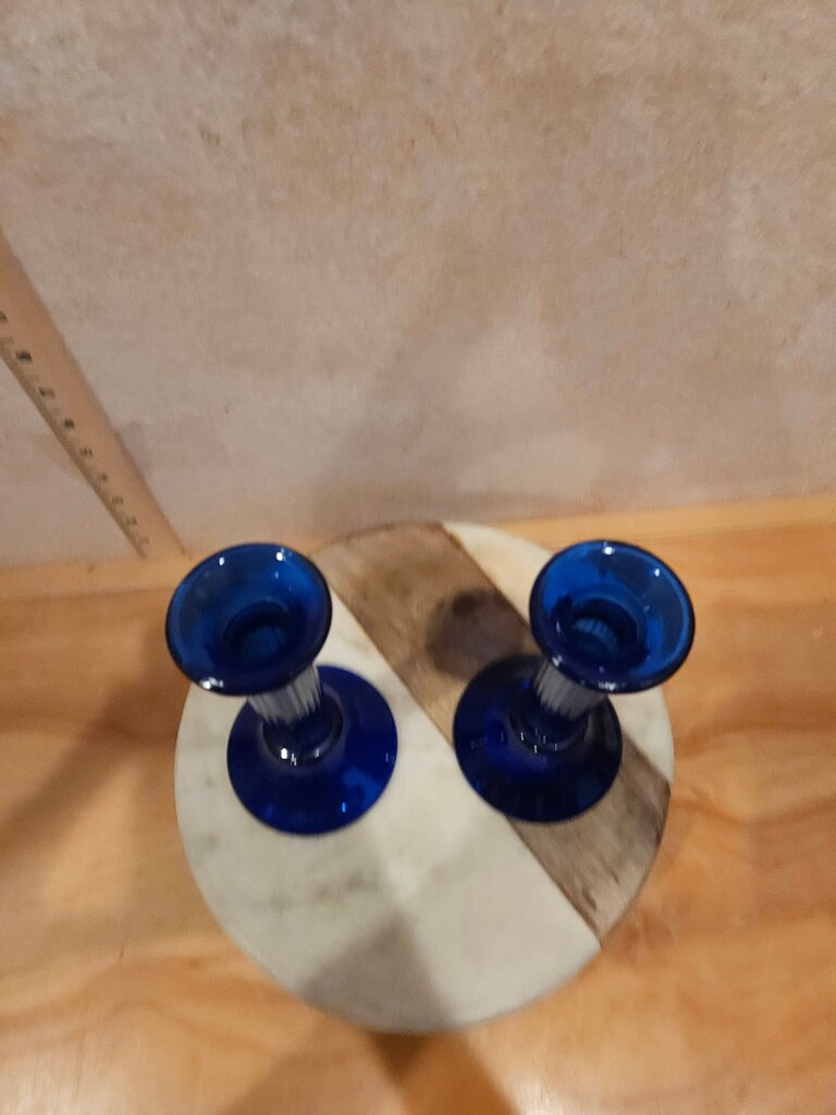 Cobalt Blue Recycled Glass Candle Holders - Pillar Taper Candlesticks