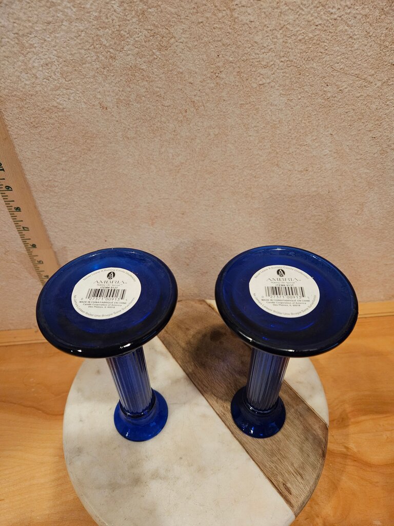 Cobalt Blue Recycled Glass Candle Holders - Pillar Taper Candlesticks
