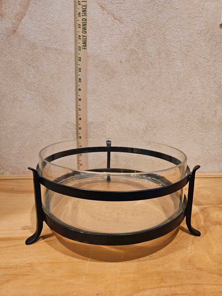 Black Metal Iron footed Glass Serving dish, candle holder, table display, cloche base fruit bowl kitchen organizer