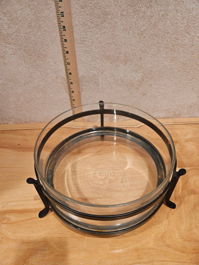 Black Metal Iron footed Glass Serving dish, candle holder, table display, cloche base fruit bowl kitchen organizer