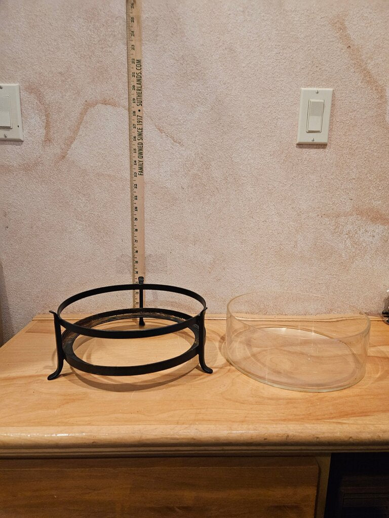 Black Metal Iron footed Glass Serving dish, candle holder, table display, cloche base fruit bowl kitchen organizer