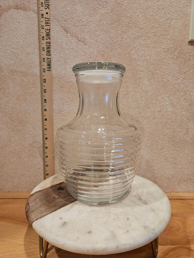 Vintage MCM Anchor Hocking Beehive Horizontal Ribbed Water Pitcher Carafe W Lid