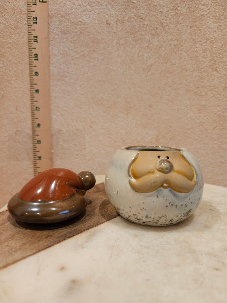 Glazed Stoneware Santa Clause Pot with Removable Hat Unique Christmas Gif
