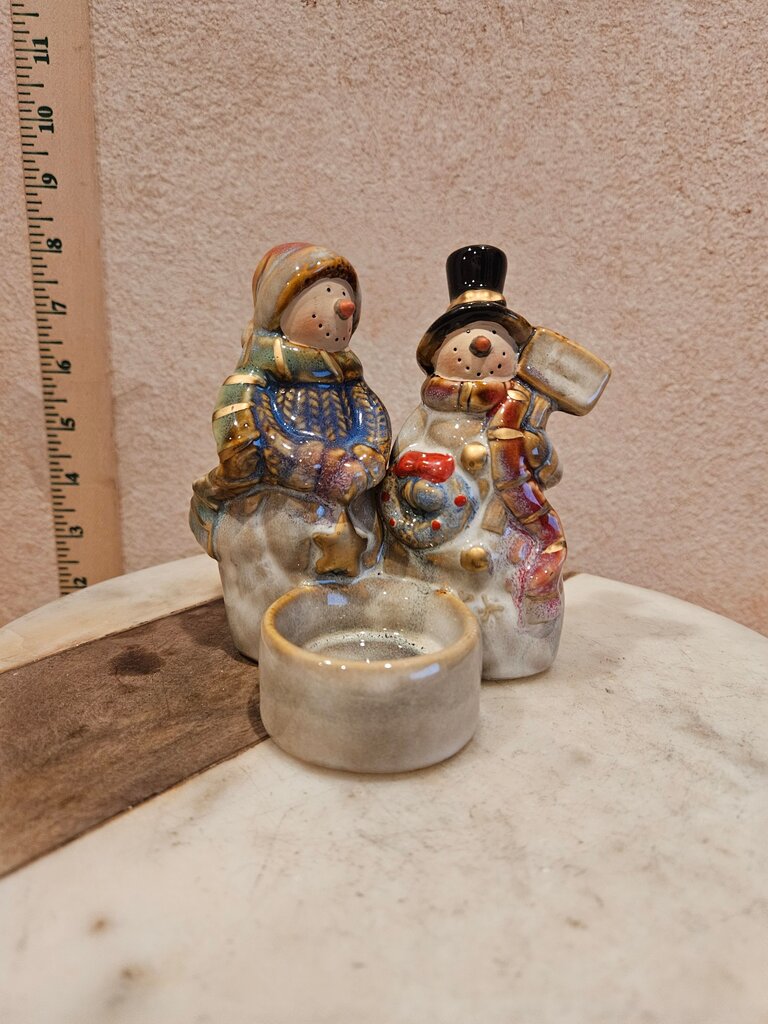 Snowman Family Christmas Winter Figurine Candle holder Tea Light Holder Decor