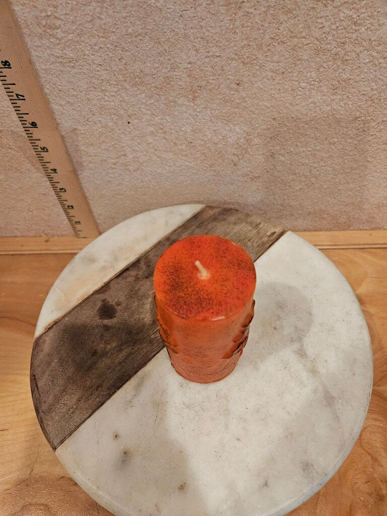 Autumn Leaf Carved Vintage Orange Pillar Candle w 3D Leaf Never Lit