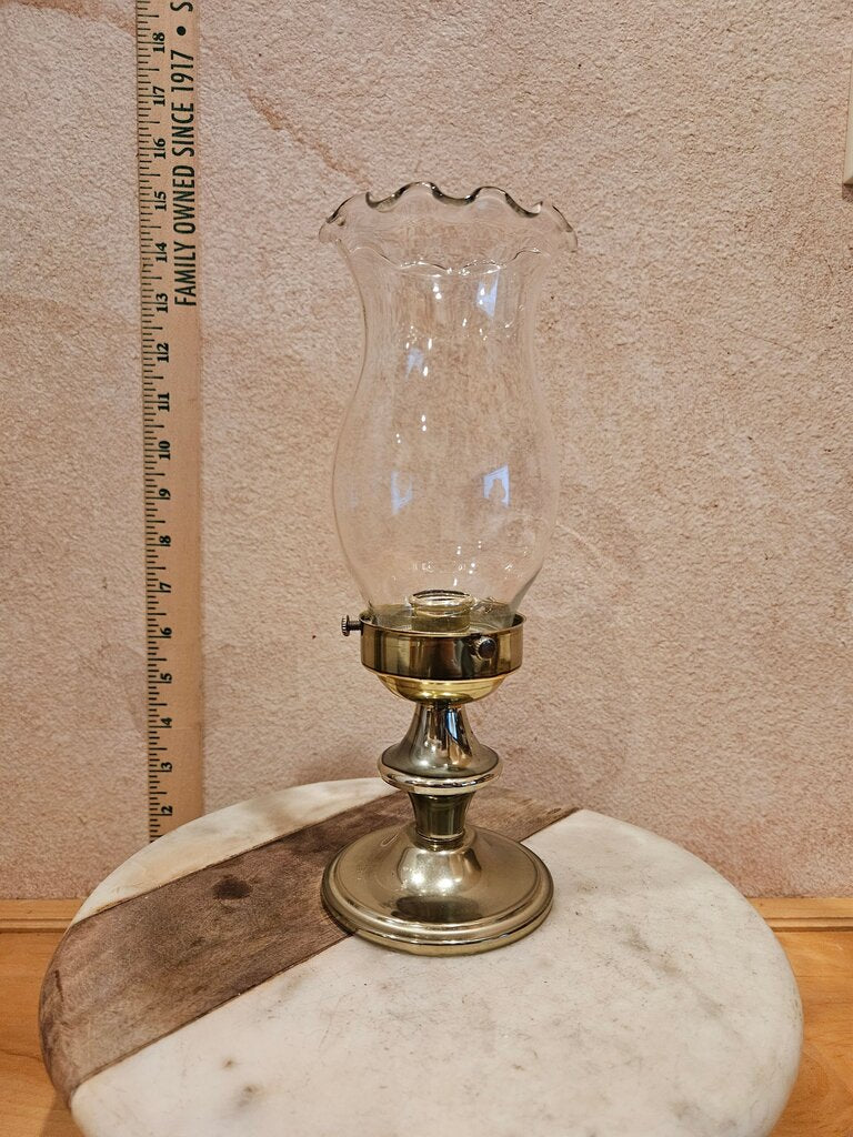 Vintage Candlestick Holder w Scalloped Edge Glass Hurricane Chimney Globe