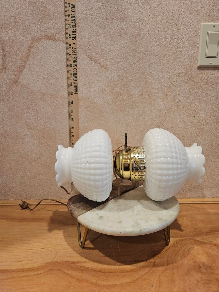 Vintage Electric Hurricane Lamp Vintage Milk Glass Quilted & Hobnail PatternTable Lamp