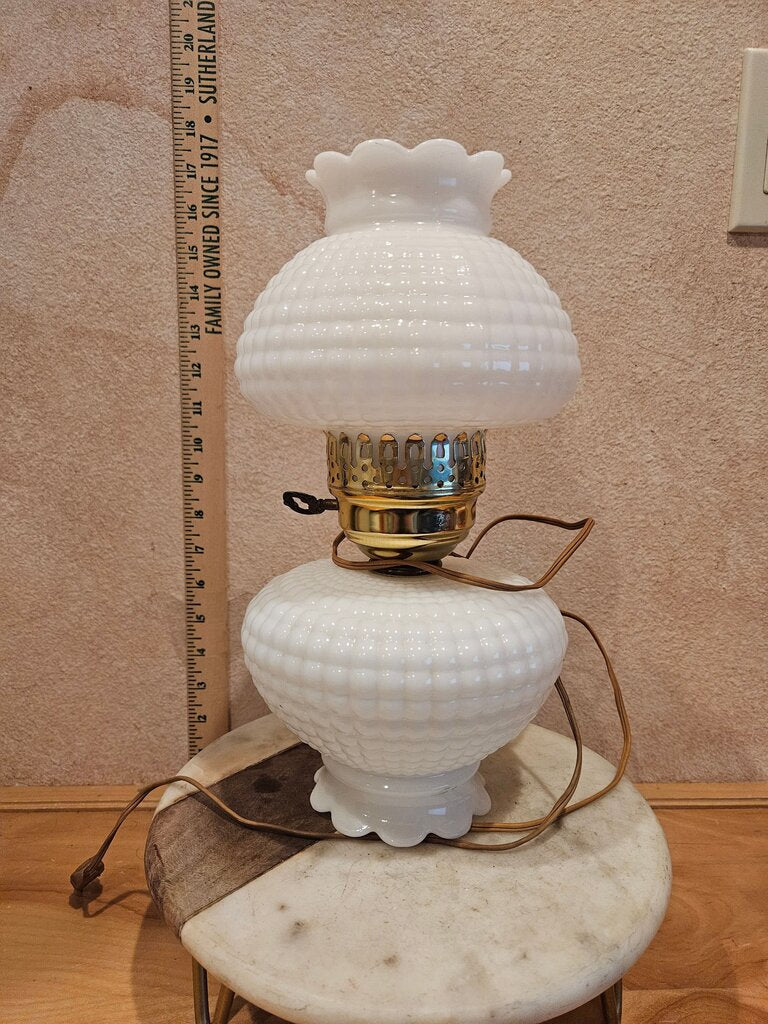 Vintage Electric Hurricane Lamp Vintage Milk Glass Quilted & Hobnail PatternTable Lamp
