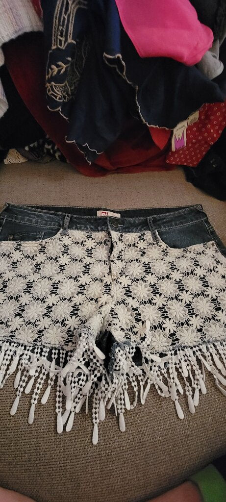 LEI Women's Denim Shorts with Crochet Detail