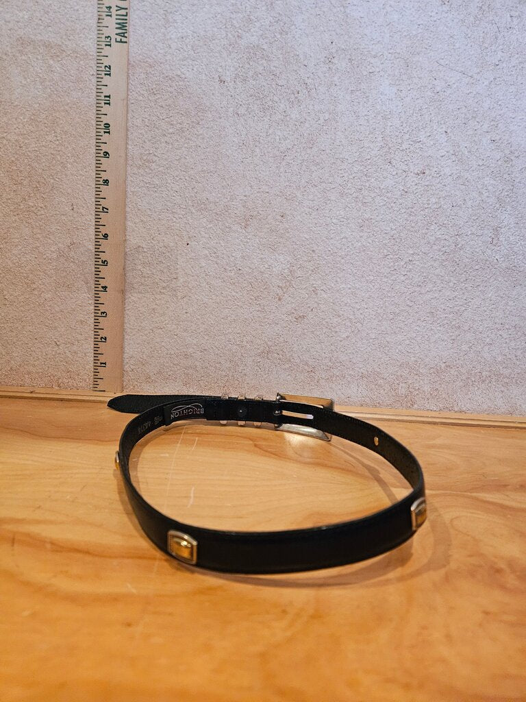Brighton Skinny Leather Belt Black W Gold Silver Medallions Buckle Size Small 28
