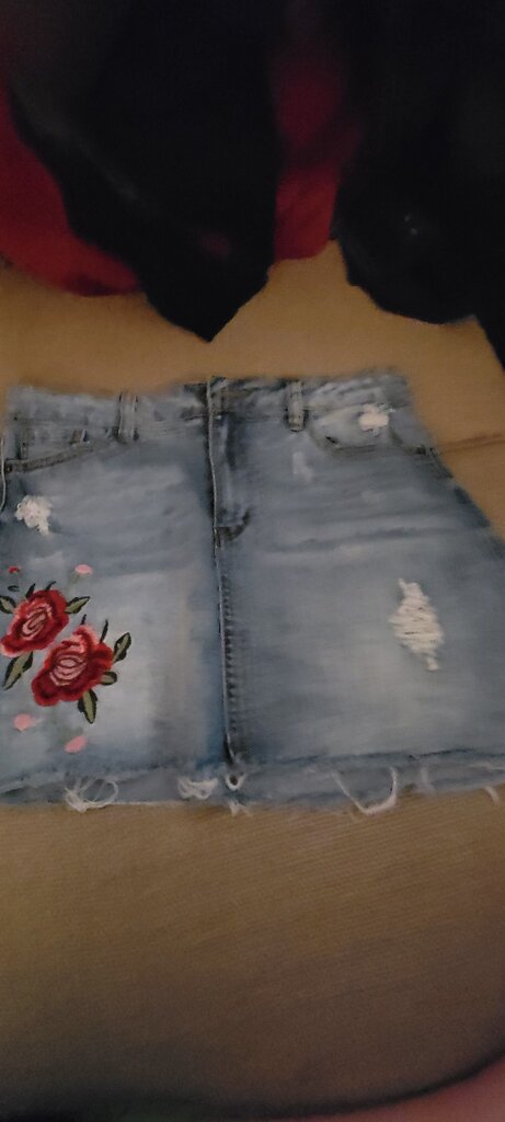 Angel Kiss Denim Skirt with Floral Embroidery