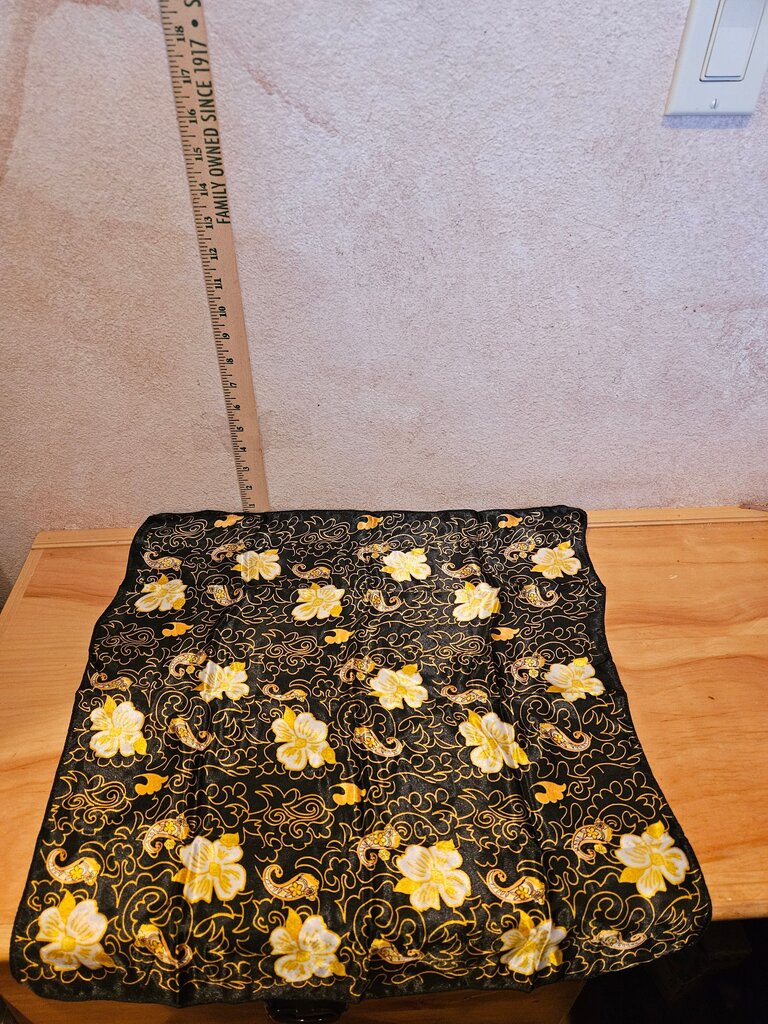 Vintage Black & Gold Floral Patterned Fabric Square Scarf Head Band Luxury Scarves