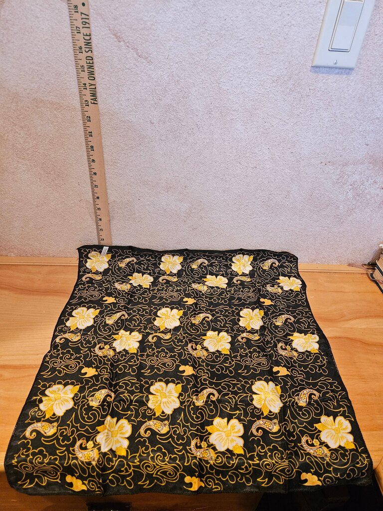 Vintage Black & Gold Floral Patterned Fabric Square Scarf Head Band Luxury Scarves