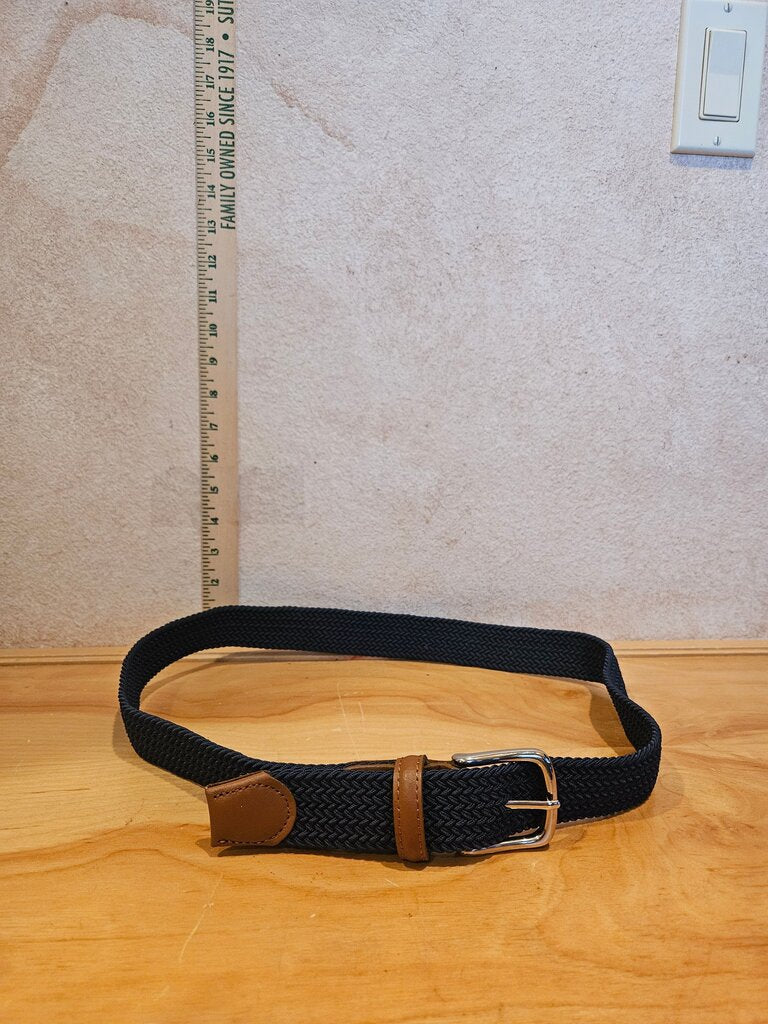 Dark Blue Stretchy Woven Belt with Brown Faux Leather Accents Size 38 Preppy Casual
