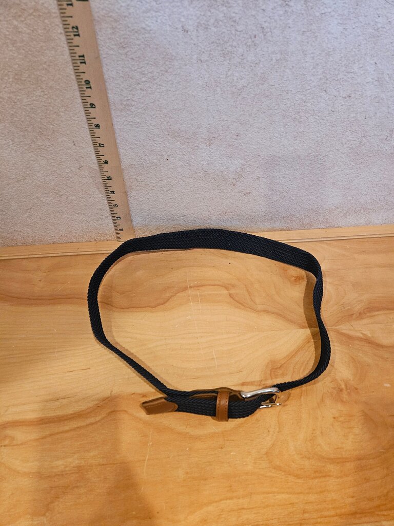 Dark Blue Stretchy Woven Belt with Brown Faux Leather Accents Size 38 Preppy Casual