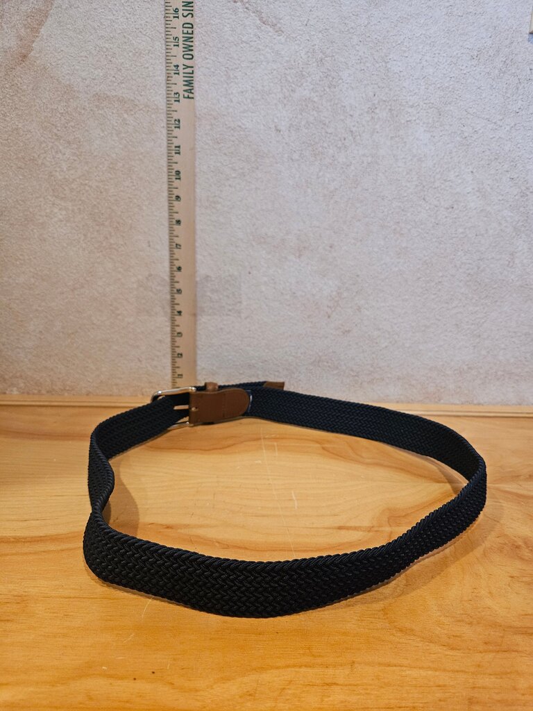 Dark Blue Stretchy Woven Belt with Brown Faux Leather Accents Size 38 Preppy Casual