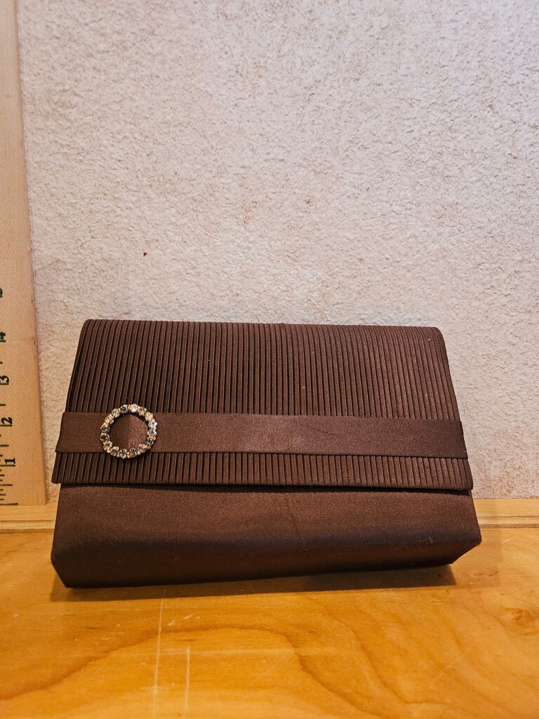 Brown Evening Women’s Bag, “Sasha New York,” Satin & Brown Rope Crossbody Strap Clutch Purse