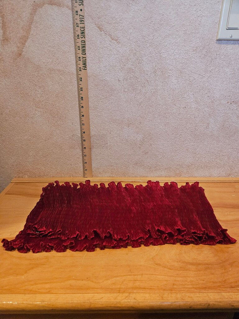 Jo Buckler Ribbed Scalloped Edge Red Sculptural Pleated Silky Statement Scarf Textile
