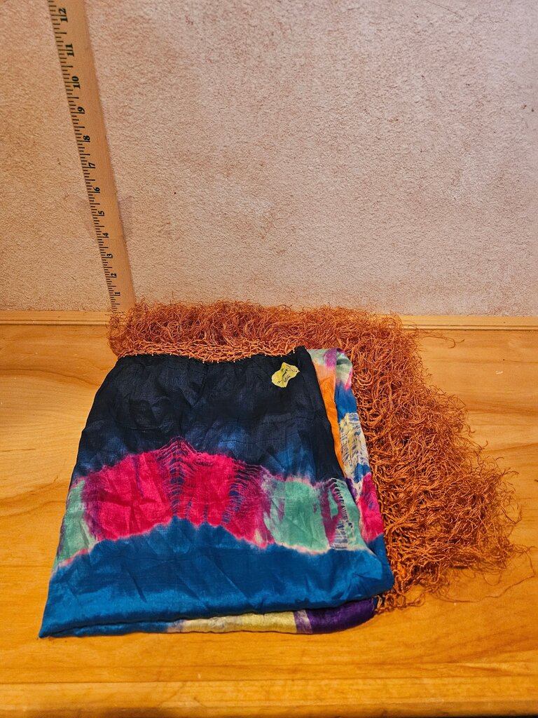 Artistic Unique Colorful Bold Tie-Dye Crocheted Fringe Possibly Silk Large Statement Scarf