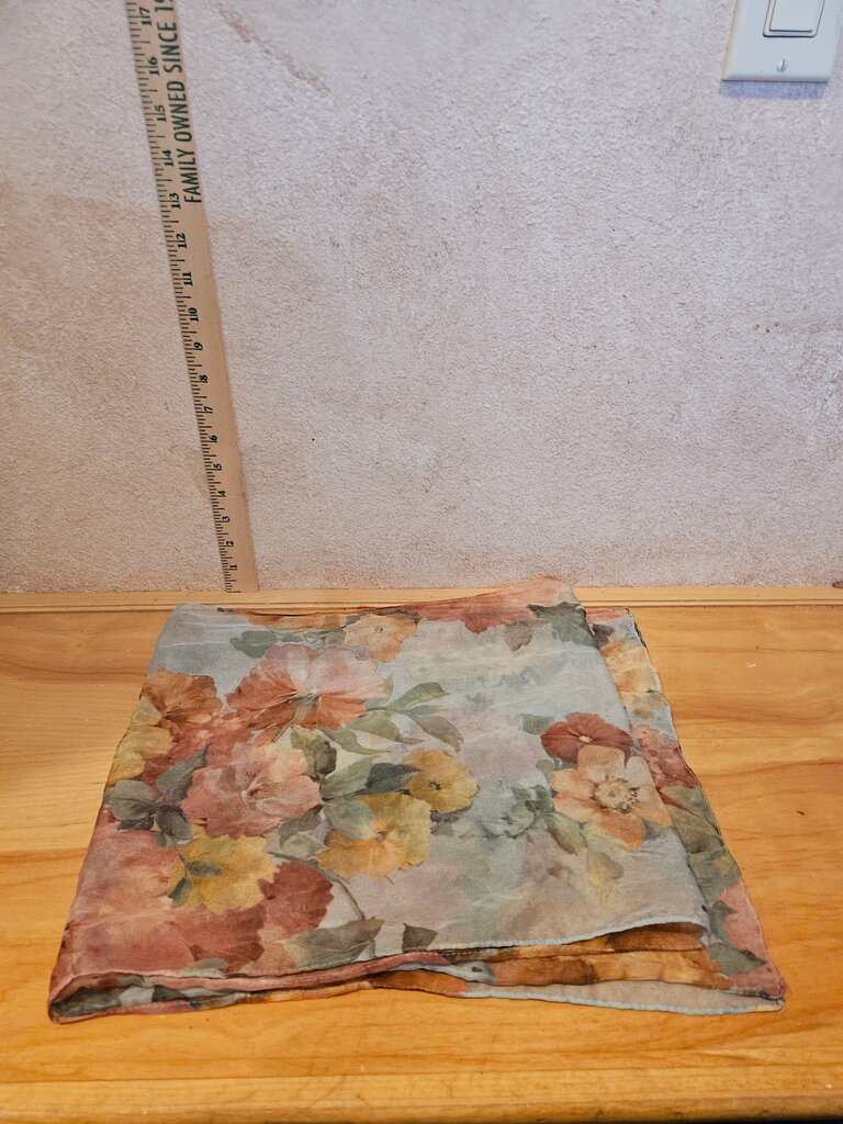 Delicate Sheer Romantic Muted Floral Rose Chiffon Print Scarf w flaws