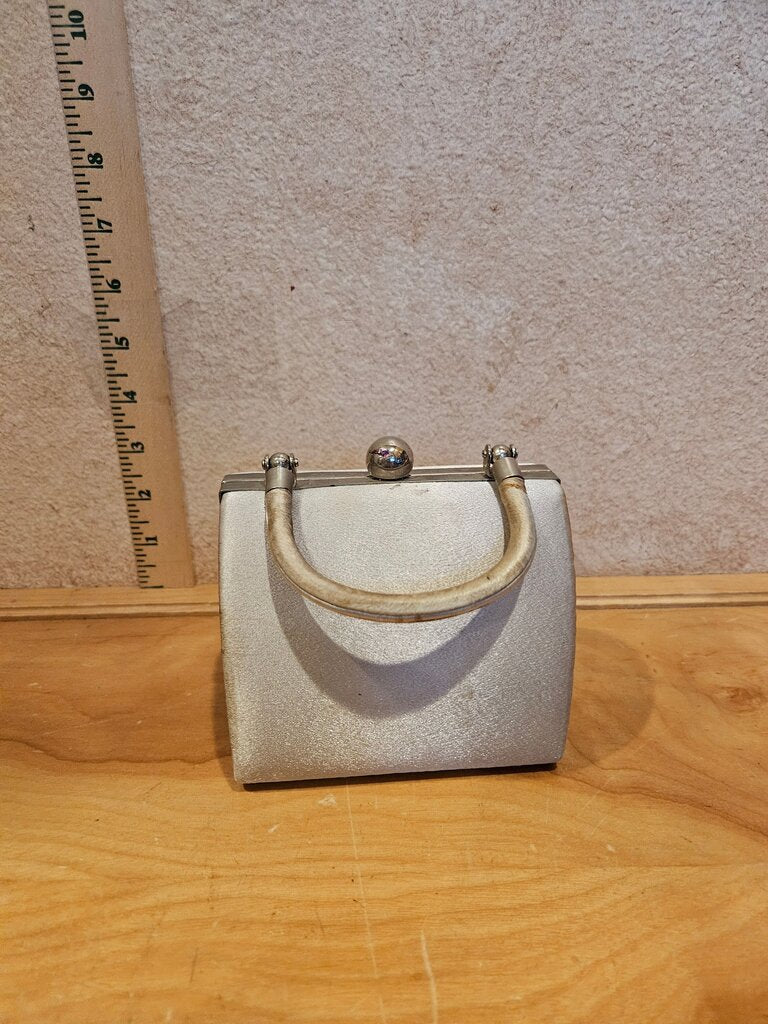 Vintage Silver Preston & York Evening Bag Small Dome Handbag w silver Strap & clutch