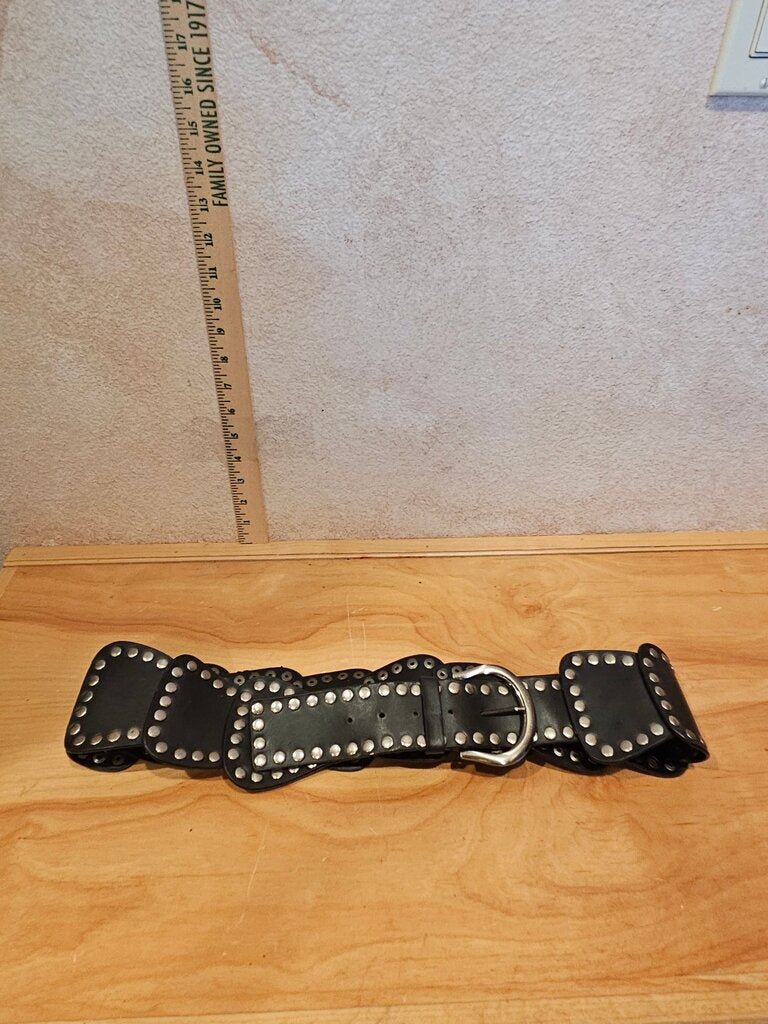 Vintage Womens NOBO No Boundaries Black Studded Extra Wide Black Faux Leather Fashion Cosplay Belt Statement Gothic grunge
