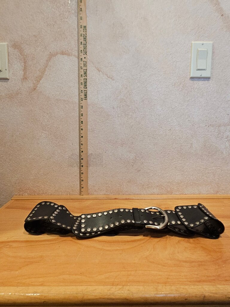 Vintage Womens NOBO No Boundaries Black Studded Extra Wide Black Faux Leather Fashion Cosplay Belt Statement Gothic grunge